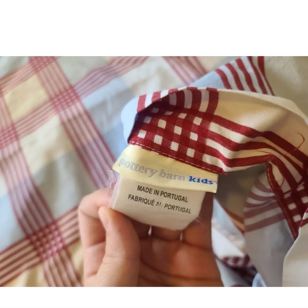 Pottery Barn Kids Blue Cream Red Plaid Twin Duvet Cover Standard Pillowcase - Picture 5 of 7